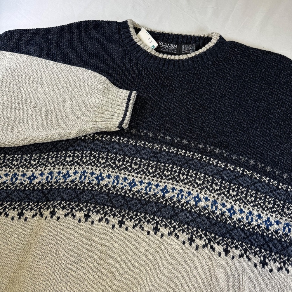 NWT Vintage Scandia Fair Isle Sweater Tight-Knit Crew Neck Made in USA‎ Men's XL